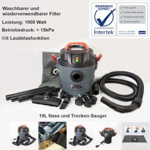 MAUK 10 l Nass-Trockensauger 1000 W  (mit Laubblasfunktion)