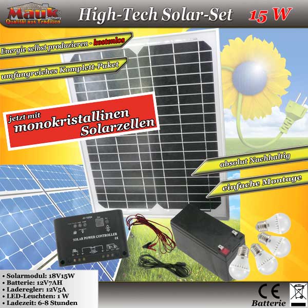 Mauk High-Tech Solar-Set 15 W mit Klickschaltern(B-Ware) - ihp